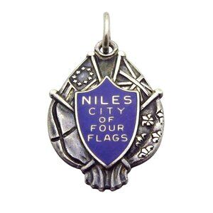 Vintage Sterling Silver Niles Michigan *City of Four Flags* Enamel Shield Charm